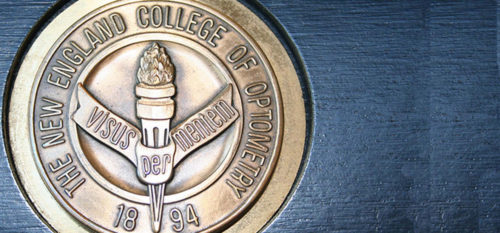 Metal NECO seal on leather diploma cover.